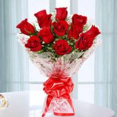 Fresh 12 Velvety Red Roses Bouquet